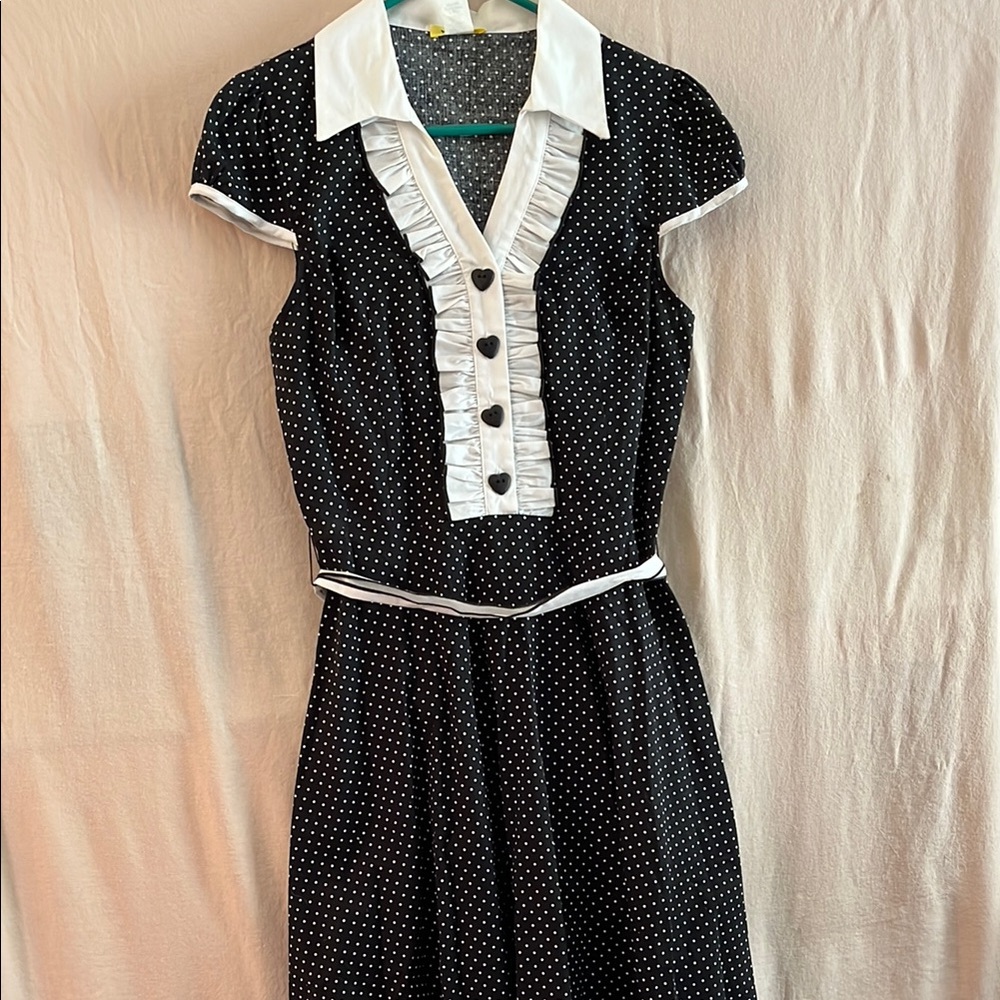 Polka Dot Black and White Dress, Women’s Large